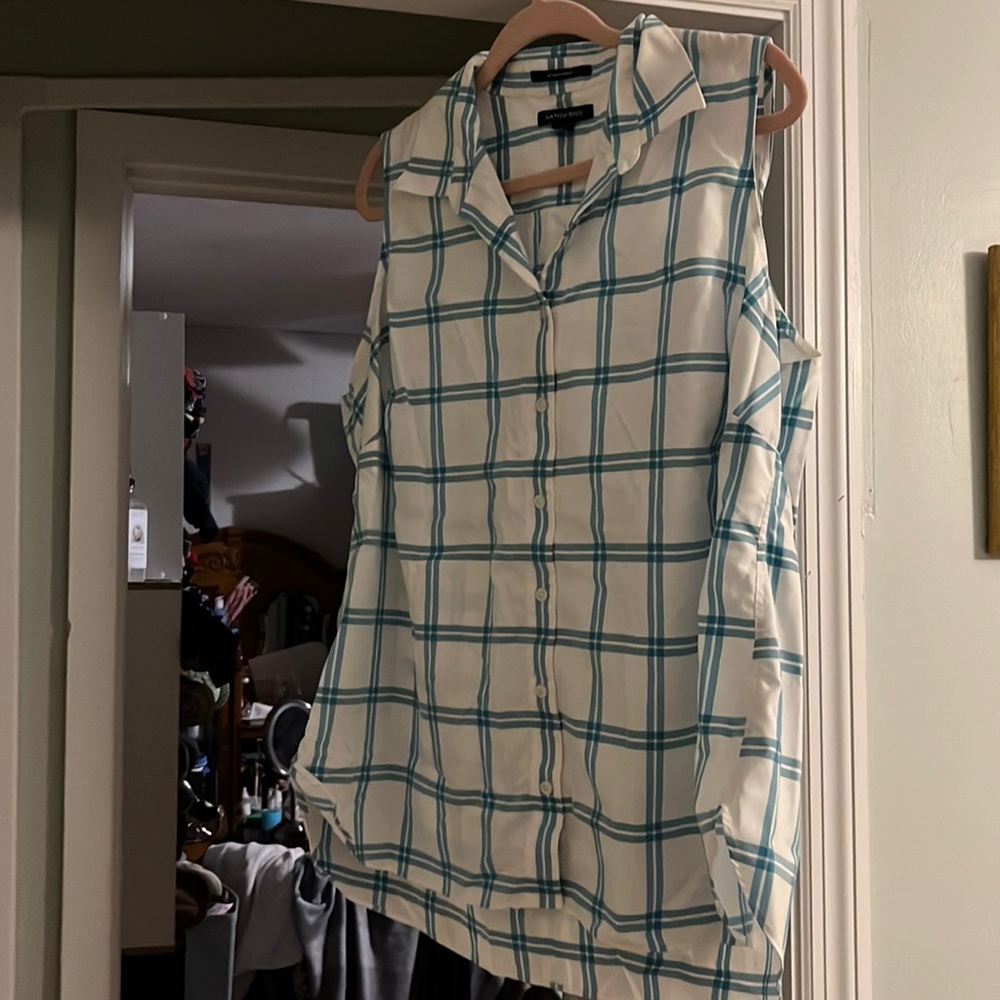 Plaid sleeveless button with collar Lands End size 20w